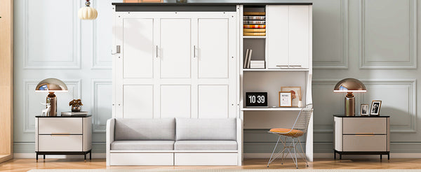 English Elm Multi-Functional Murphy Bed With Sofa, Desk & Storage – Stylish Space-Saving Design For Modern Living N7090000605K