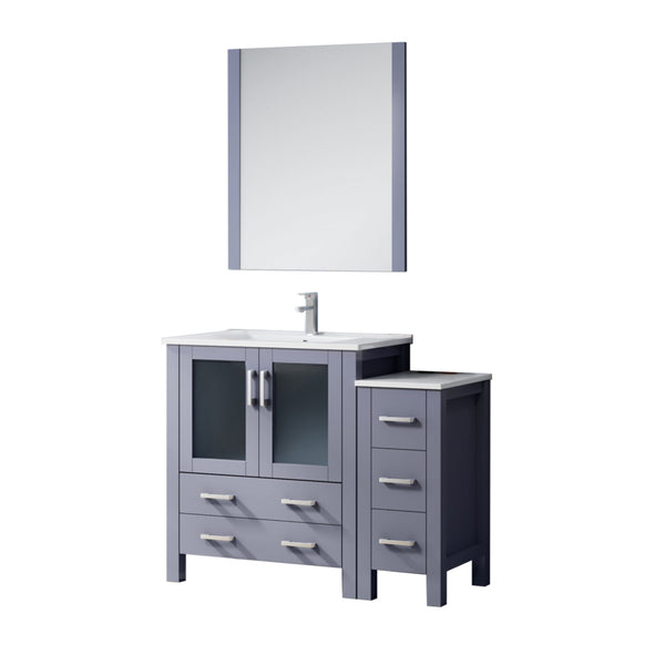English Elm Dark Grey Bath Vanity Set 42" W With Storage Cabinet, Chrome Faucet, White Ceramic Top & Mirror B2731S01364