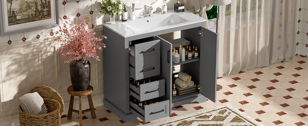 English Elm 36" Modern Bathroom Vanity with Ceramic Sink, Soft-Close Doors, 3 Drawers & Ample Storage for Small Baths Gray N729P280194E