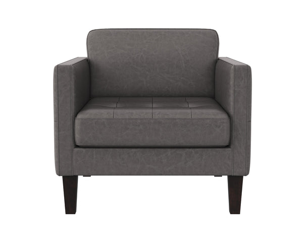 Sunpan Karmelo Armchair - Timeless Italian Design in Luxurious Aniline Leather with Solid Beech Wood Legs Vintage Charcoal Leather