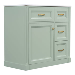 English Elm 36 Inch Bathroom Vanity With Ceramic Sink, Soft-Close Drawers, And Adjustable Storage For Modern Elegance N725P336549F