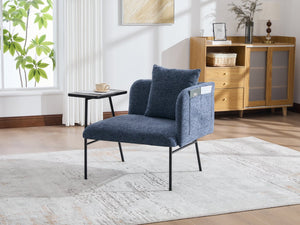 English Elm Leisure Linen Accent Chair with Built-in Side Table Pockets and Lumbar Pillow Modern Navy W395P453310