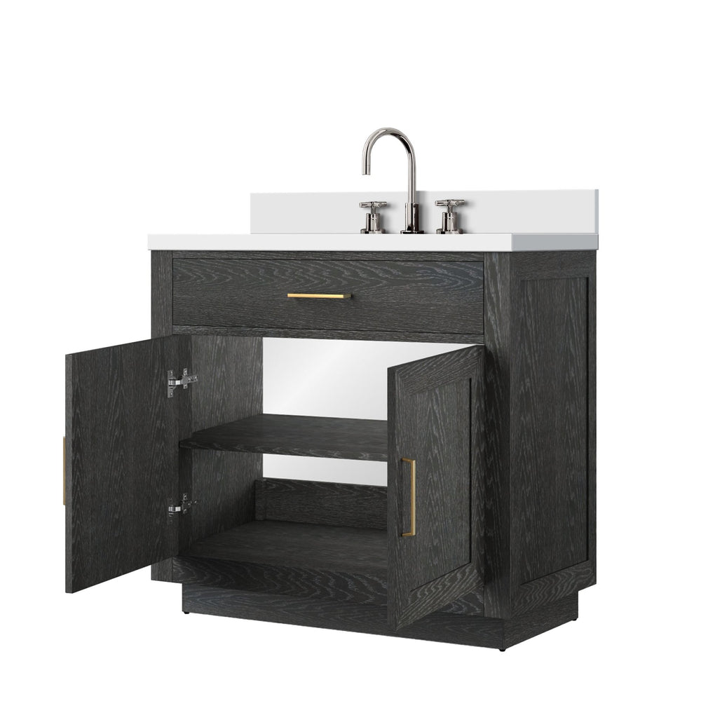 English Elm Black Oak Single Bath Vanity With Cultured Marble Top & Complete Faucet Set - Elegant 36" Design B2731P260818