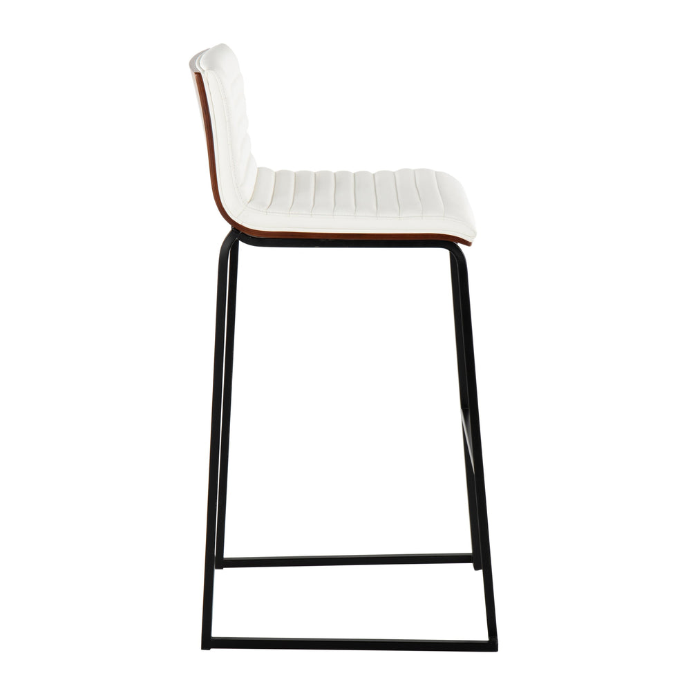 English Elm Mason Mara 30" Fixed-Height Barstool Set Of 2 - Sleek Black Metal, Walnut Wood & White Faux Leather B202P222250