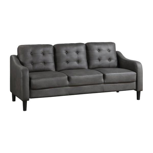 English Elm Gray Polished Microfiber Sofa with Button Tufting, Contoured Arms & Solid Wood Frame, 77" Contemporary B011P206272