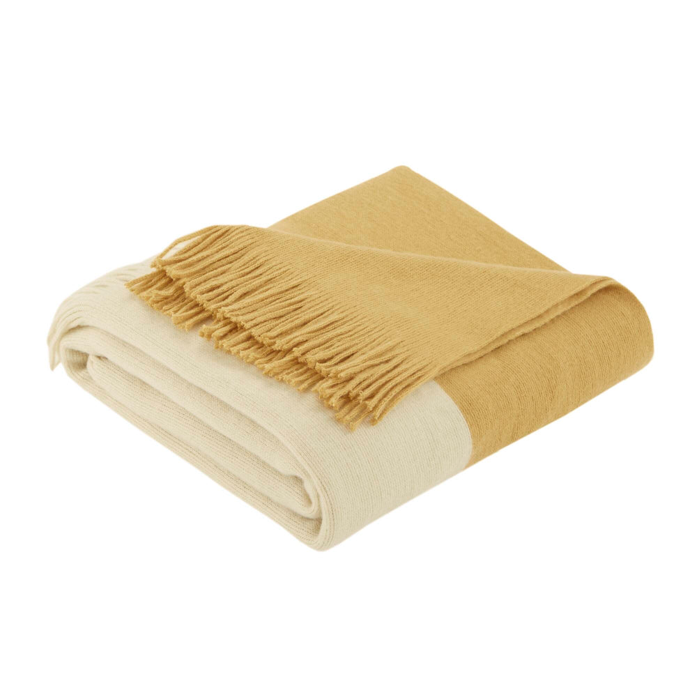 JLA Home INK+IVY - Color Block Faux Cashmere Throw drapes with plush, pill-resistant softness and fringed modern style for cozy décor Yellow II50-240