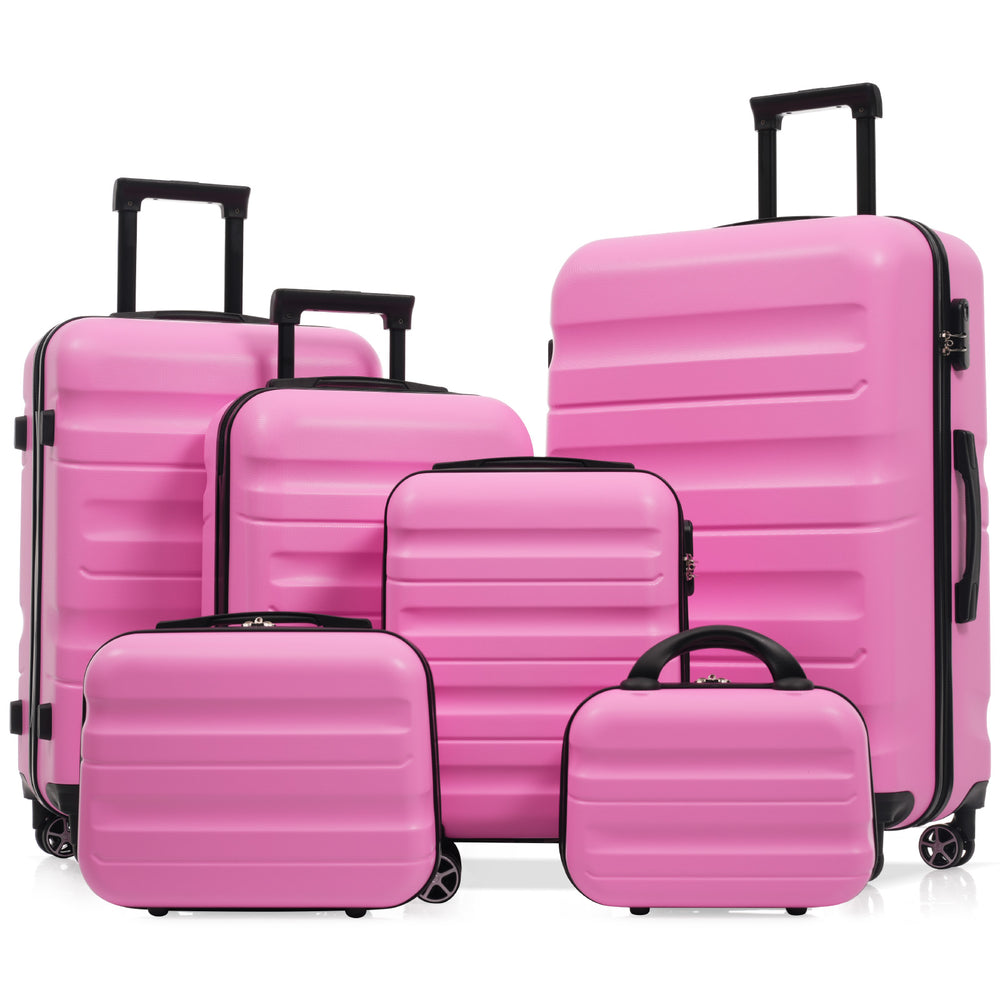 English Elm 6-piece Abs Hardshell Suitcase Set with Spinner Wheels Nested Travel Luggage Pink N730P262652P