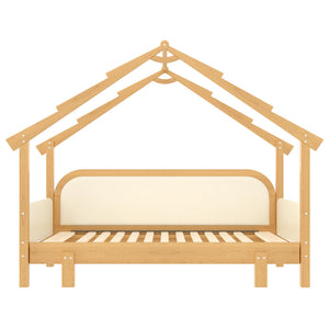 English Elm Twin Pine Treehouse Floor Bed with Padded Rails and Cabin Roofline for Kids White W1580S00383