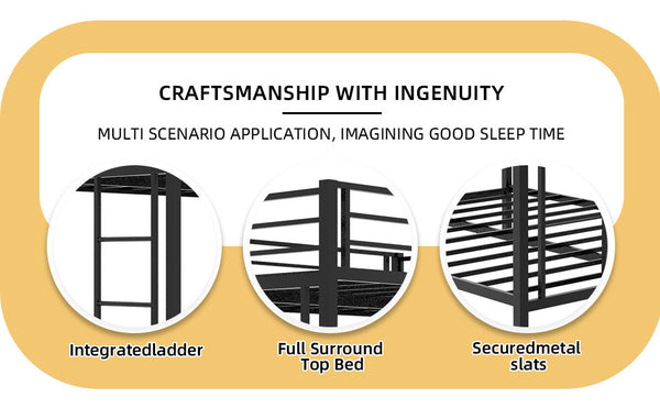 English Elm Multi Square Tube Iron Bunk Bed Full over Full, Black Sturdy Metal Frame, Dual Ladders, Space‑Saving Dorm Solution W1935P360909