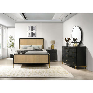 English Elm Anser 4-Piece Queen Bedroom Set – Modern Rattan With Gold Accents, Ample Storage & Elegant Design B062S01253