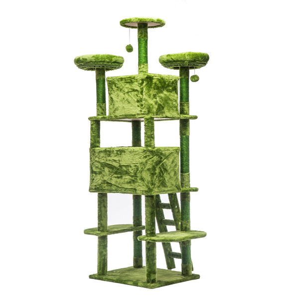 English Elm Large 7 Tier Plush Cat Tree with Dual Condos Hammock Sisal Posts for Multi Cat Homes Green W1578P447622