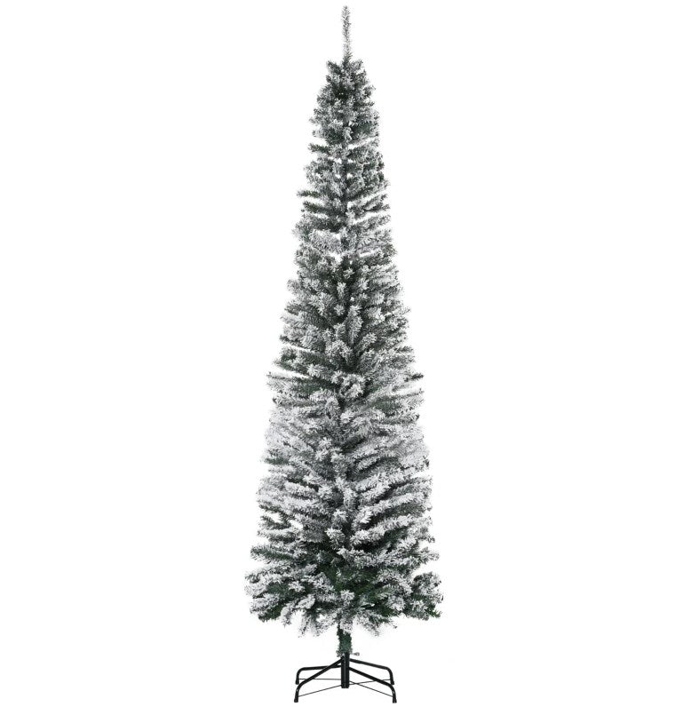 English Elm Downswept Slim Artificial Christmas Tree Snow Flocked with 250 Dual Mode Led Lights T3971P413010