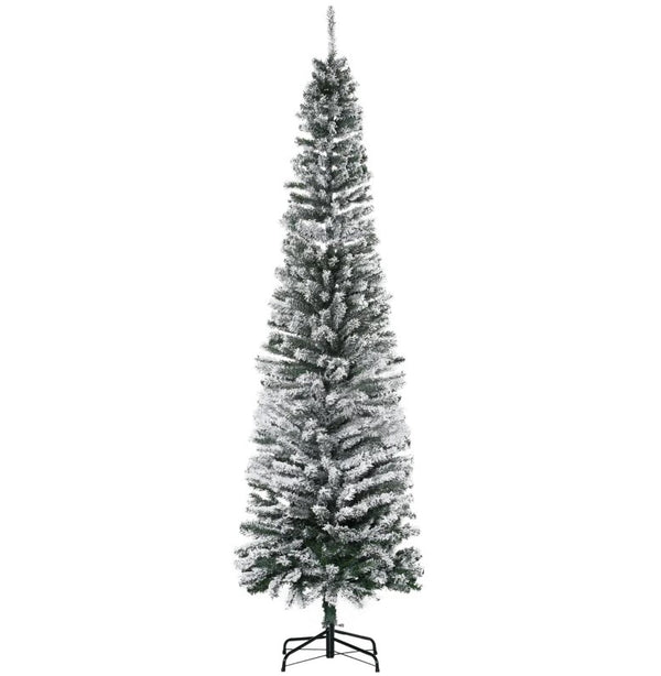 English Elm Downswept Slim Artificial Christmas Tree Snow Flocked with 250 Dual Mode Led Lights T3971P413010