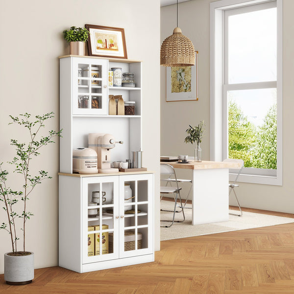 English Elm Homcom 72" Freestanding Kitchen Pantry Cabinet With Hutch, Adjustable Shelves & Elegant Design W2225P217930
