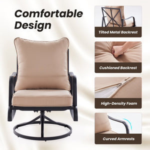 English Elm Patio 2-Piece Swivel Rocking Chairs Set with 4" Thick Beige Cushions, Weather-Resistant Metal Comfort T3623P409870
