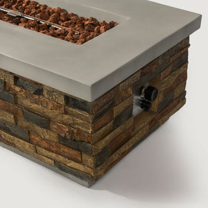 English Elm 60" 60000 BTU Concrete Rectangular Fire Pit Table for Patio Deck Garden with Lava Rocks, ETL Certified W853P232778