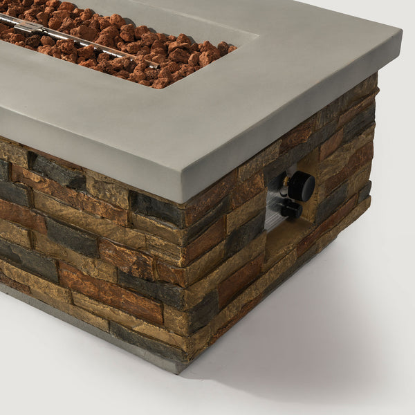 English Elm 60" 60000 BTU Concrete Rectangular Fire Pit Table for Patio Deck Garden with Lava Rocks, ETL Certified W853P232778