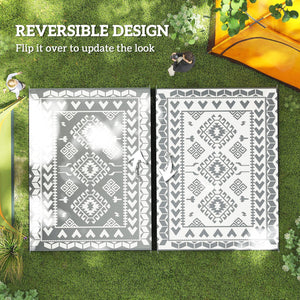 English Elm Easy Carry Reversible Outdoor Patio Rug Waterproof Polypropylene Flatweave Geometric Design Grey,White T3971P421564