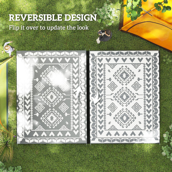 English Elm Easy Carry Reversible Outdoor Patio Rug Waterproof Polypropylene Flatweave Geometric Design Grey,White T3971P421564