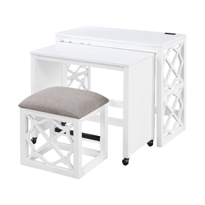 English Elm Desks 3-Piece Set with Rolling Small Desk, Upholstered Stool & Large Stationary Desk for Compact Workspaces White 38.5 L x 21.5 W x 17.5 H B011P287469
