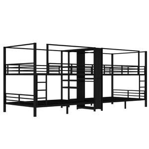 English Elm Queen Size Quadruple Metal Bunk Bed With Storage, Noise-Reducing Design & Sturdy Black Frame W1580S00156-GIGA
