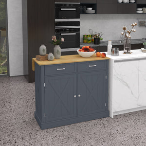 English Elm HOMCOM Mobile Kitchen Island with Drop Leaf Breakfast Bar, Rubberwood Top, Locking Casters & Storage Dark Gray W2225P217379