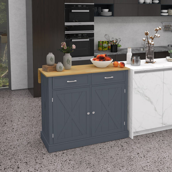 English Elm HOMCOM Mobile Kitchen Island with Drop Leaf Breakfast Bar, Rubberwood Top, Locking Casters & Storage Dark Gray W2225P217379