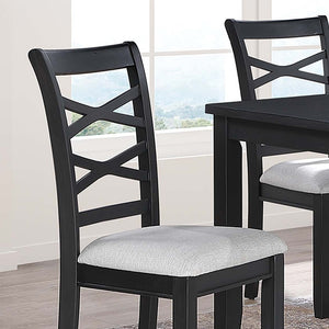 English Elm Dining 6pc Charcoal Dining Set with Bench & 4 X‑Back Cushioned Chairs, Rubberwood Rectangular Table B011S01923