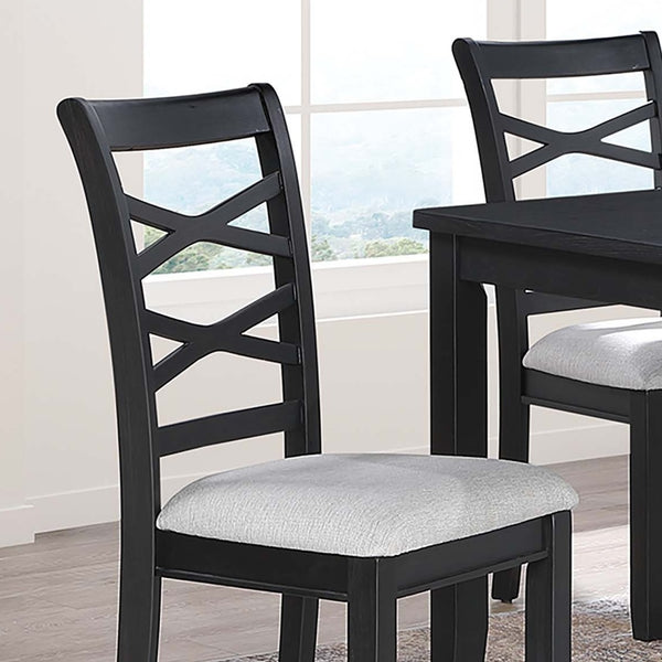 English Elm Dining 6pc Charcoal Dining Set with Bench & 4 X‑Back Cushioned Chairs, Rubberwood Rectangular Table B011S01923