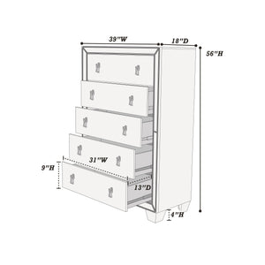 English Elm Traditional Elegant 6-Drawer Dresser with Antique Finish and Decorative Pulls for Spacious Bedroom Storage Silver 41 L x 21 W x 56 H B011P395091