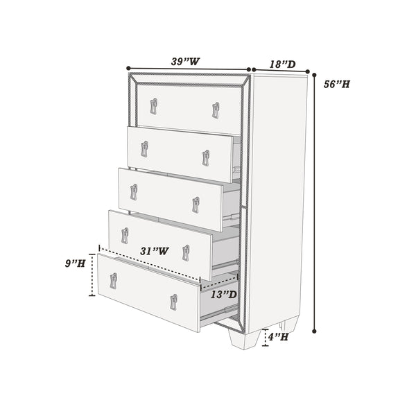 English Elm Traditional Elegant 6-Drawer Dresser with Antique Finish and Decorative Pulls for Spacious Bedroom Storage Silver 41 L x 21 W x 56 H B011P395091