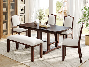 English Elm 60"-78" Extendable Dining Table with Removable Leaf, Solid Wood Farmhouse Kitchen Table for 4-8 Guests, Durable Finish and Easy Care Guidance Cherry N752P271802C