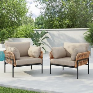 English Elm Christopher Knight Home® - [Set Of 2] 36" Beige Rope Iron Lounge Chairs With Cushions - Perfect For Indoor & Outdoor Spaces N767P237035N_2