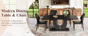 English Elm One 5 Piece Dining Set 63 Inch Table Dark Wood Grain Top with Brown Fabric Chairs Black W1151S04433