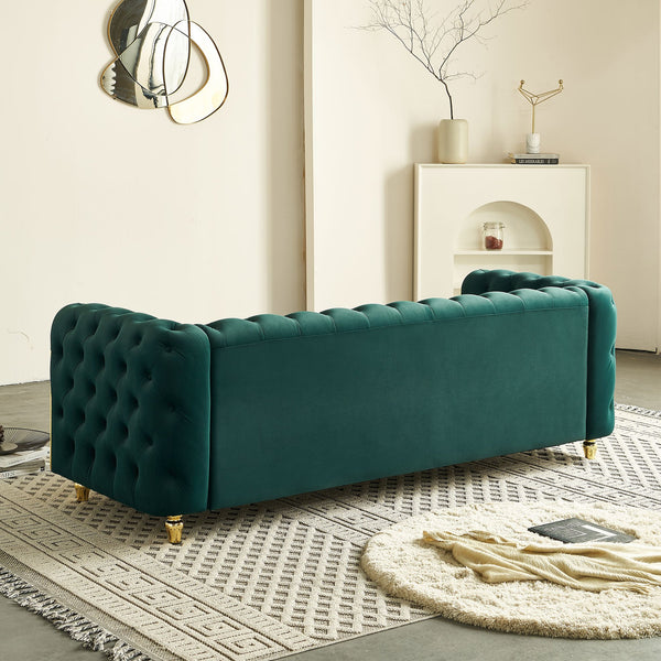 English Elm 86'' Luxury Modern Tufted Sofa with Gold Trim, Velvet Upholstery, Pocket Spring Comfort & 750lb Support Green W579P303657