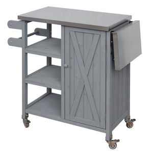English Elm Foldable Outdoor Kitchen Cart with Stainless Worktop Fir Wood Frame and Lockable Wheels Grey N719P380281K
