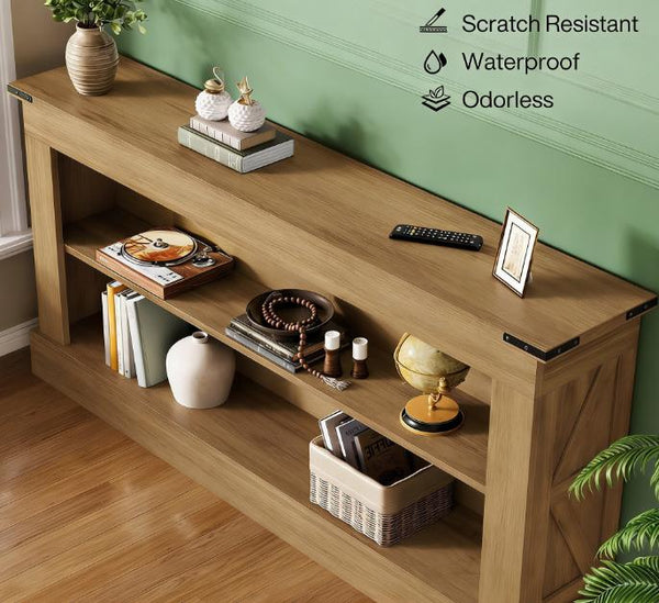 English Elm Sleek Wood Grain Console Table Geometric Base Slim Entryway Sofa Foyer Accent T3971P464338