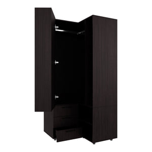English Elm Wenge Armoire Wardrobe with Open Storage, 7 Shelves & 3 Drawers for Organized, Spacious Living B062S01284