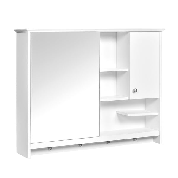 English Elm 36 Inch Wall Mounted Medicine Cabinet with HD Mirror, Adjustable Shelves, Towel Hooks, Modern Style White N710P254924K