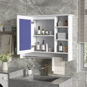English Elm 3-in-1 Wall Mounted Medicine Cabinet with Soft Close Door Towel Bar and Vanity Mirror White N710P358618K