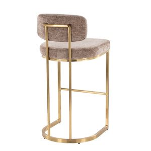 English Elm Fixed-height Barstools Powder Coated Steel Frame Brown Upholstered Seat Set of Two Brown+Gold B202P471217