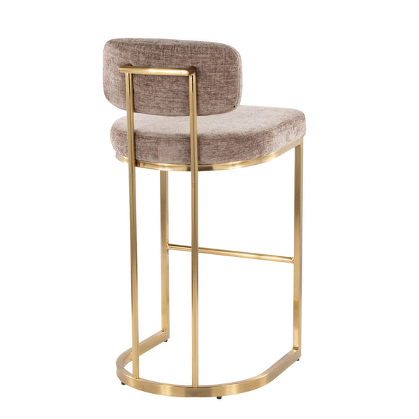 English Elm Fixed-height Barstools Powder Coated Steel Frame Brown Upholstered Seat Set of Two Brown+Gold B202P471217