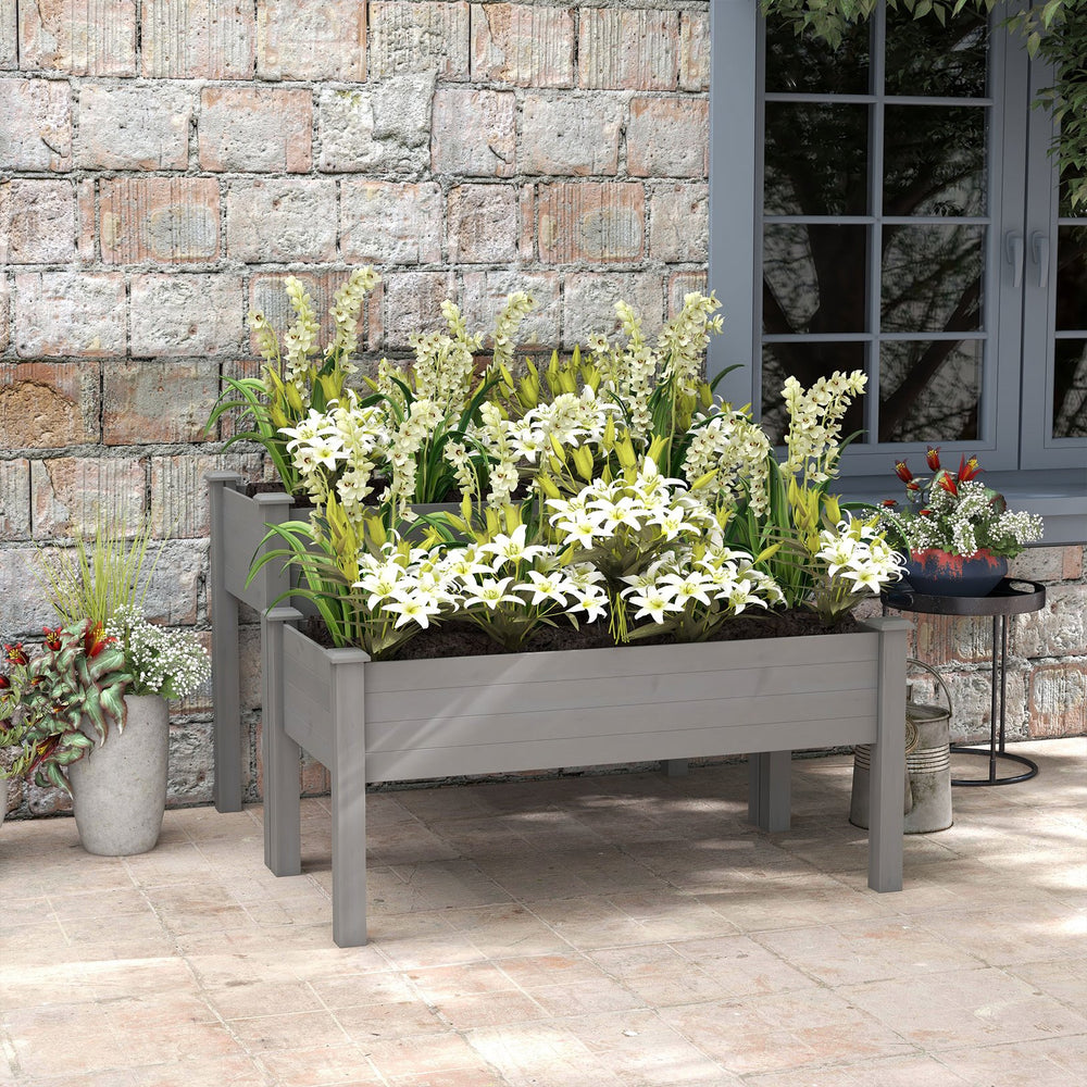 English Elm Outsunny Two Tier Elevated Fir Wood Planter Raised Garden Bed for Herbs and Vegetables W2225P174444