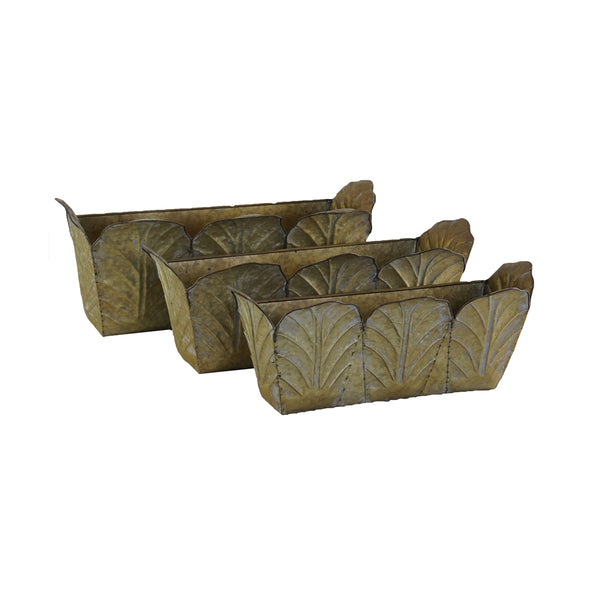 English Elm Set of 3 Zinc Planters with Aged Golden Patina for Rustic Farmhouse Indoor Decor W2078P498328