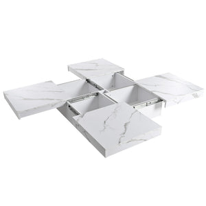 English Elm Square Marble Veneer Coffee Table with Sliding Top Hidden Storage Pedestal Base White N735P388120K