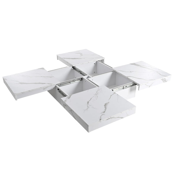 English Elm Square Marble Veneer Coffee Table with Sliding Top Hidden Storage Pedestal Base White N735P388120K