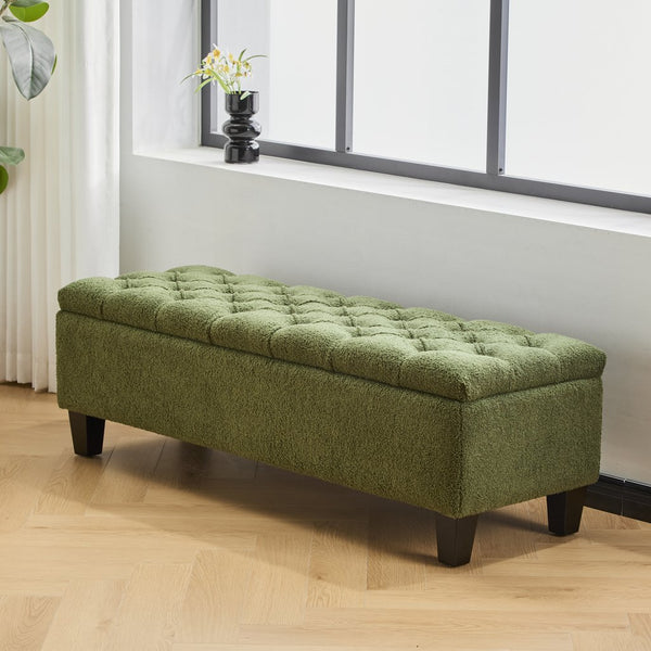 English Elm Christopher Knight Home® - Ottoman tufted storage bench with boucle cushion, diamond stitch elegance, soft-close lid, sturdy legs Green N779P294331G