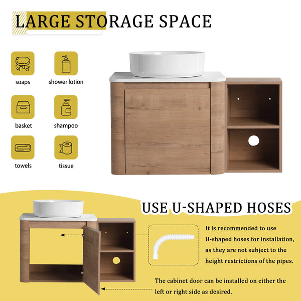 English Elm 36'' Wall-Mounted Bathroom Vanity With Ceramic Sink, Soft-Close Door, Stylish Shelves & Easy Assembly W999S00406