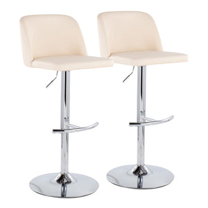 English Elm Toriano Adjustable Bar Stools Set Of 2 - Cream Faux Leather & Chrome With T-Footrest For Modern Style B202S01029-GIGA