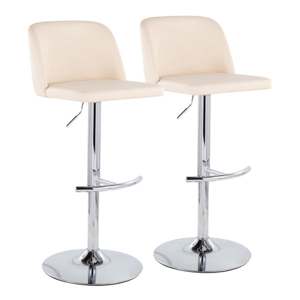 English Elm Toriano Adjustable Bar Stools Set Of 2 - Cream Faux Leather & Chrome With T-Footrest For Modern Style B202S01029-GIGA